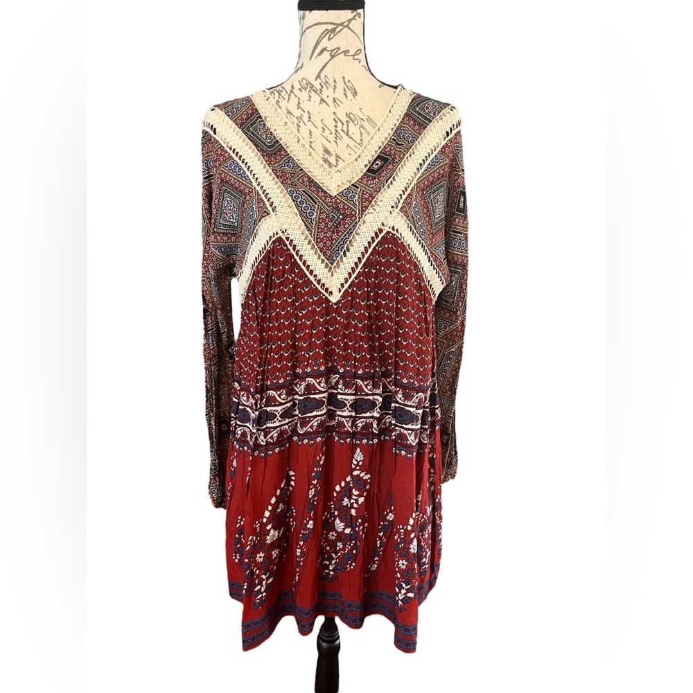 Umgee Red and Cream Patterned Mini Dress